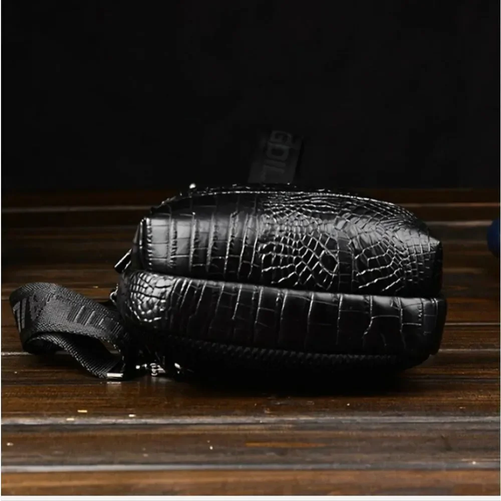 Men's PU Leather Crocodile Pattern Chest Bag Sling Backpack Crossbody Travel Bag